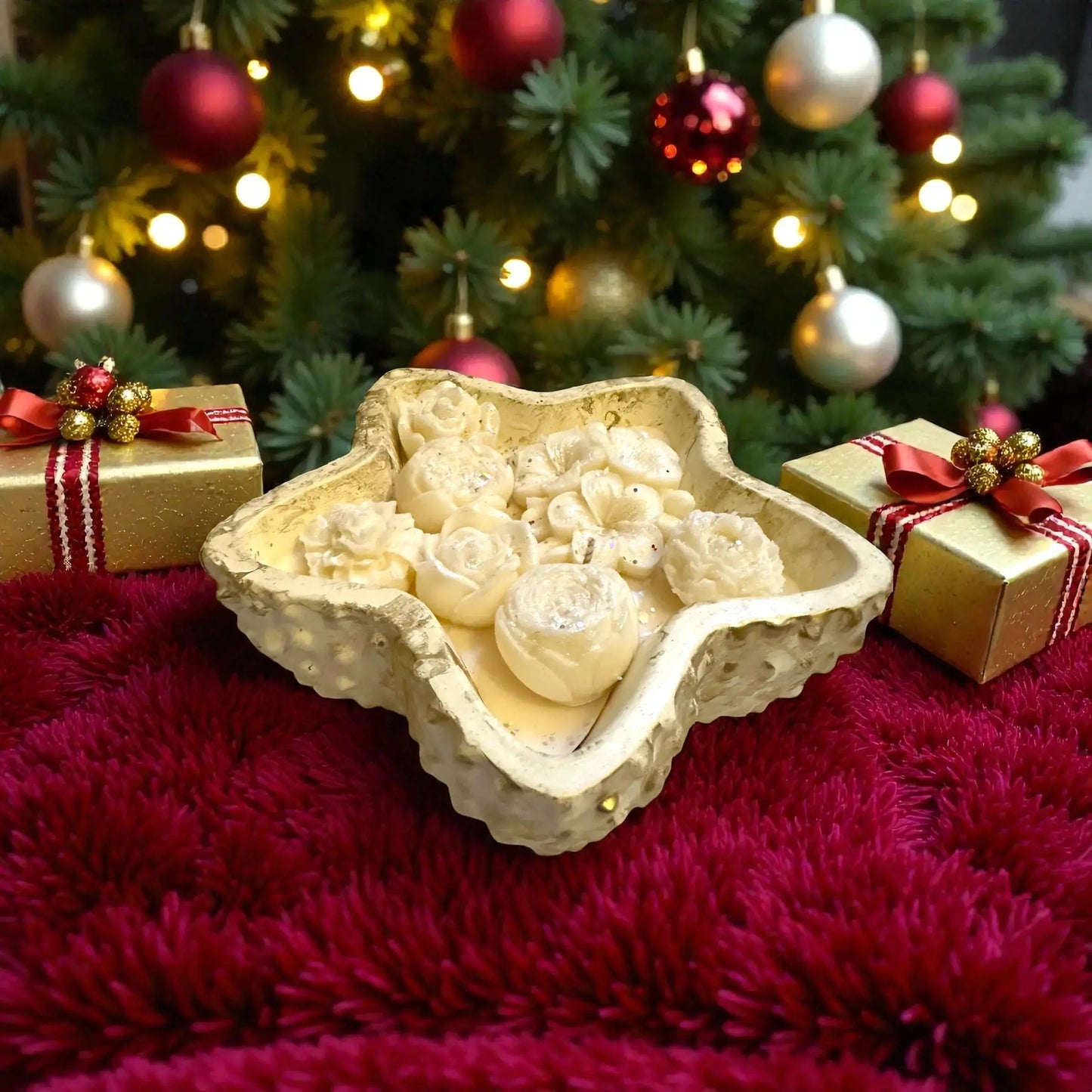 β Christmas Star Candle β White & Gold Luxury Soy Wax with Floral Melts Earth Scent Candles