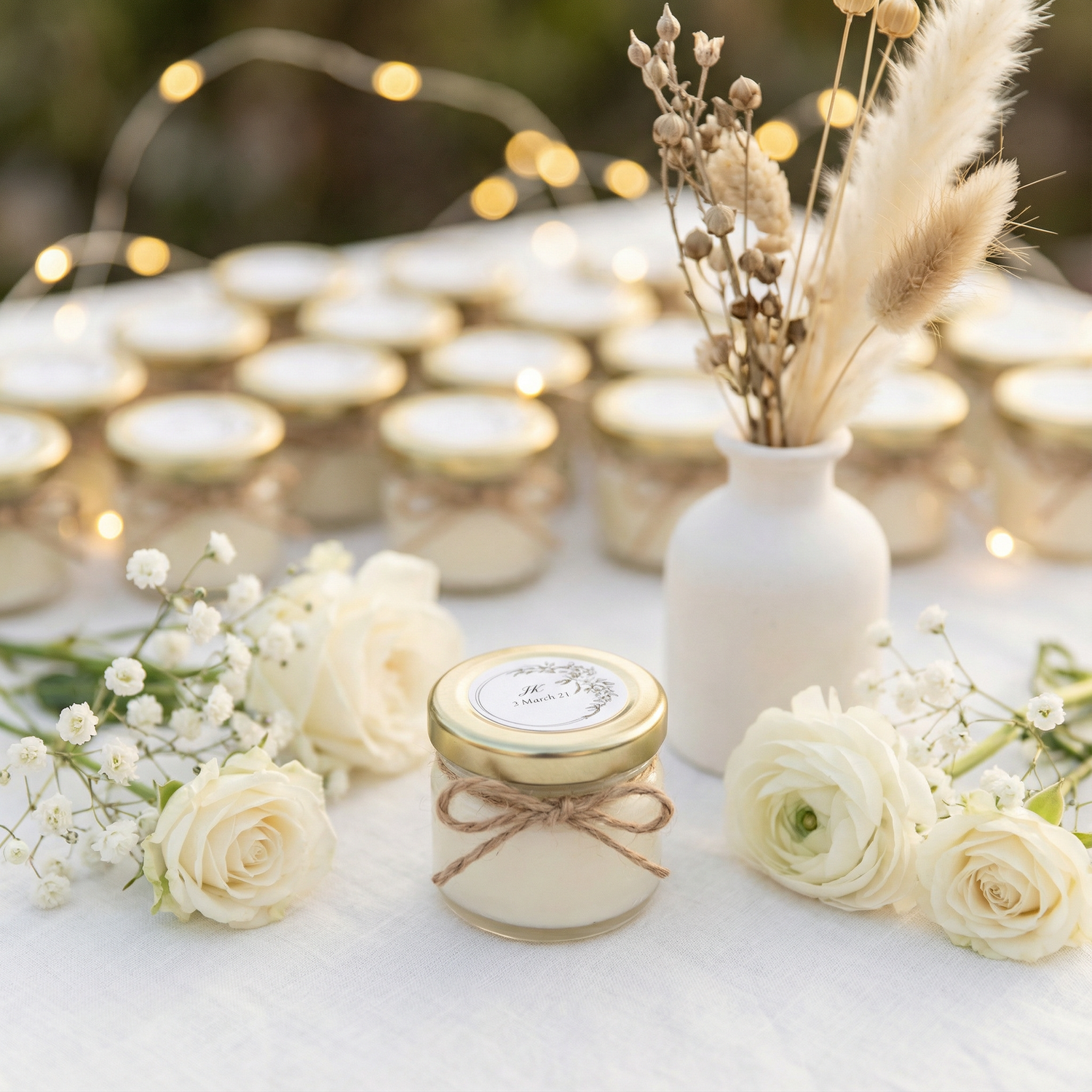 Collection of various candle giveaways including bubble candles, mini jars, and concrete jars for events in Egypt - أنواع توزيعات الشموع