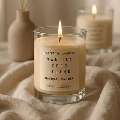 Minimalist white soy wax candle in a white lunar moon concrete vessel.