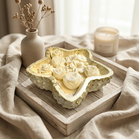 ⭐ Christmas Star Candle – White & Gold Luxury Soy Wax with Floral Melts Earth Scent Candles