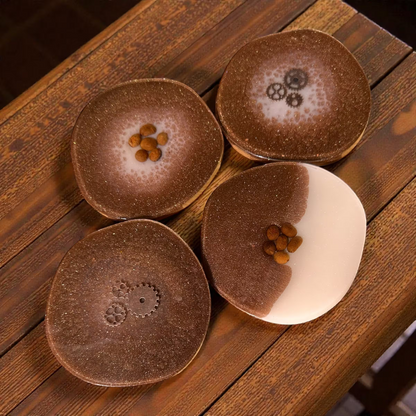 Shiny Brown Coffee & Cream Resin Coaster Set – Coffee Bean & Metallic Gear (4 Pieces) Craftique