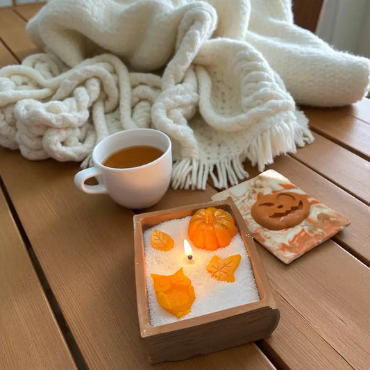 🍂 Autumn Book Candle – Marble Concrete Earth Scent Candles