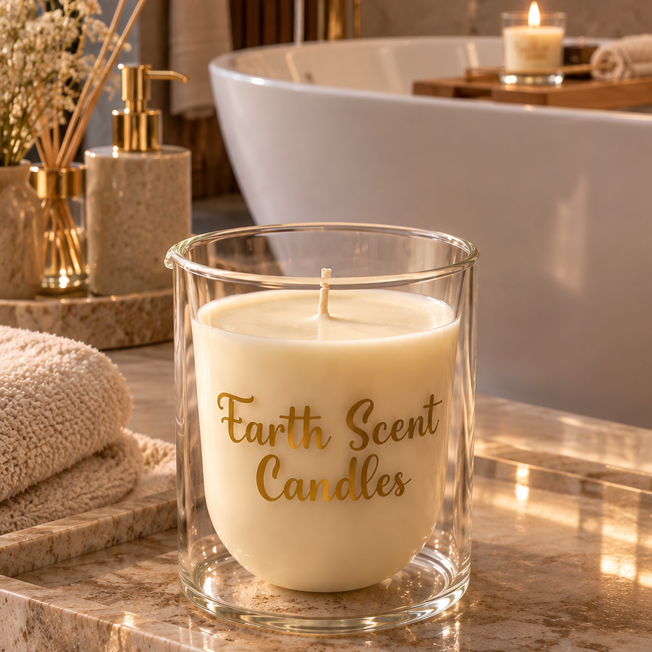 Massage candle in a luxury bathroom