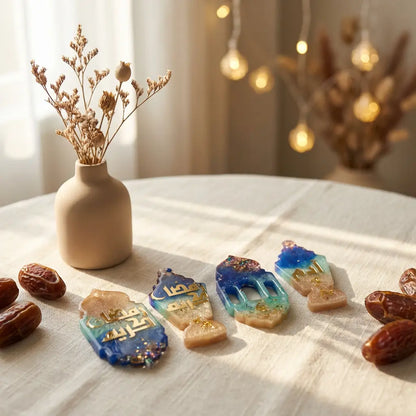 Personalized resin Fanoos keychain with gold name Egypt - ميدالية فانوس بالاسم