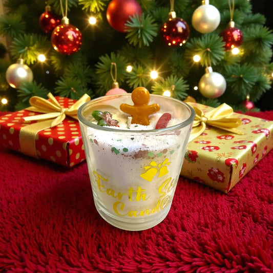 🎄 Holiday Glow Glass Candle – Sand Wax with Christmas Wax Melts Earth Scent Candles