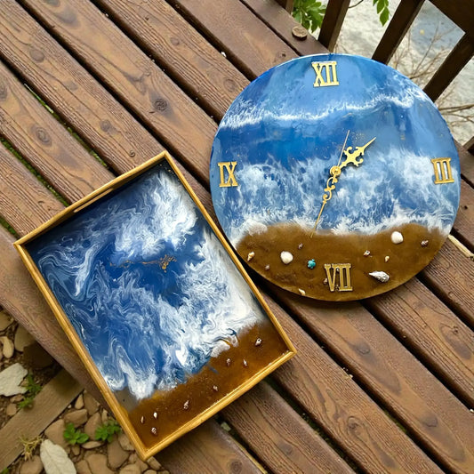 🌊 Ocean Dream Epoxy Watch Tray – Handmade Resin with Seashells Craftique