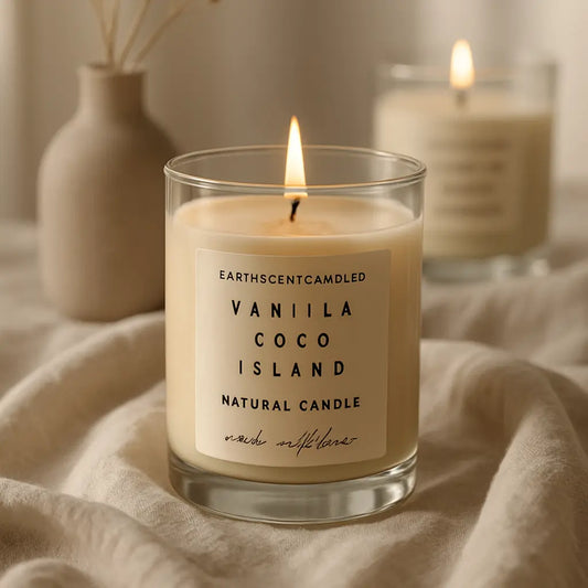 Signature luxury white soy candle in a clear glass jar with optional custom message and wax flowers