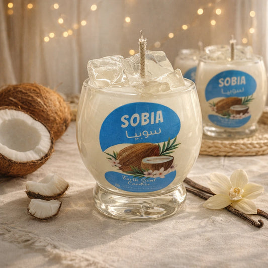 شمعة سوبيا الرمضانية برائحة الفانيلا وجوزالهند | Sobia Scented Candle