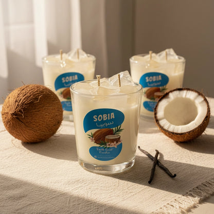 شمعة سوبيا الرمضانية برائحة الفانيلا وجوزالهند | Sobia Scented Candle