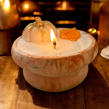 🍁 Wide Autumn Marble Candle – Concrete Design Earth Scent Candles