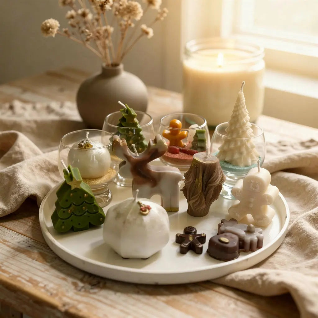 🎄 Christmas Candles Tray – Customizable Soy Wax Shapes & Sand Wax Cups Earth Scent Candles
