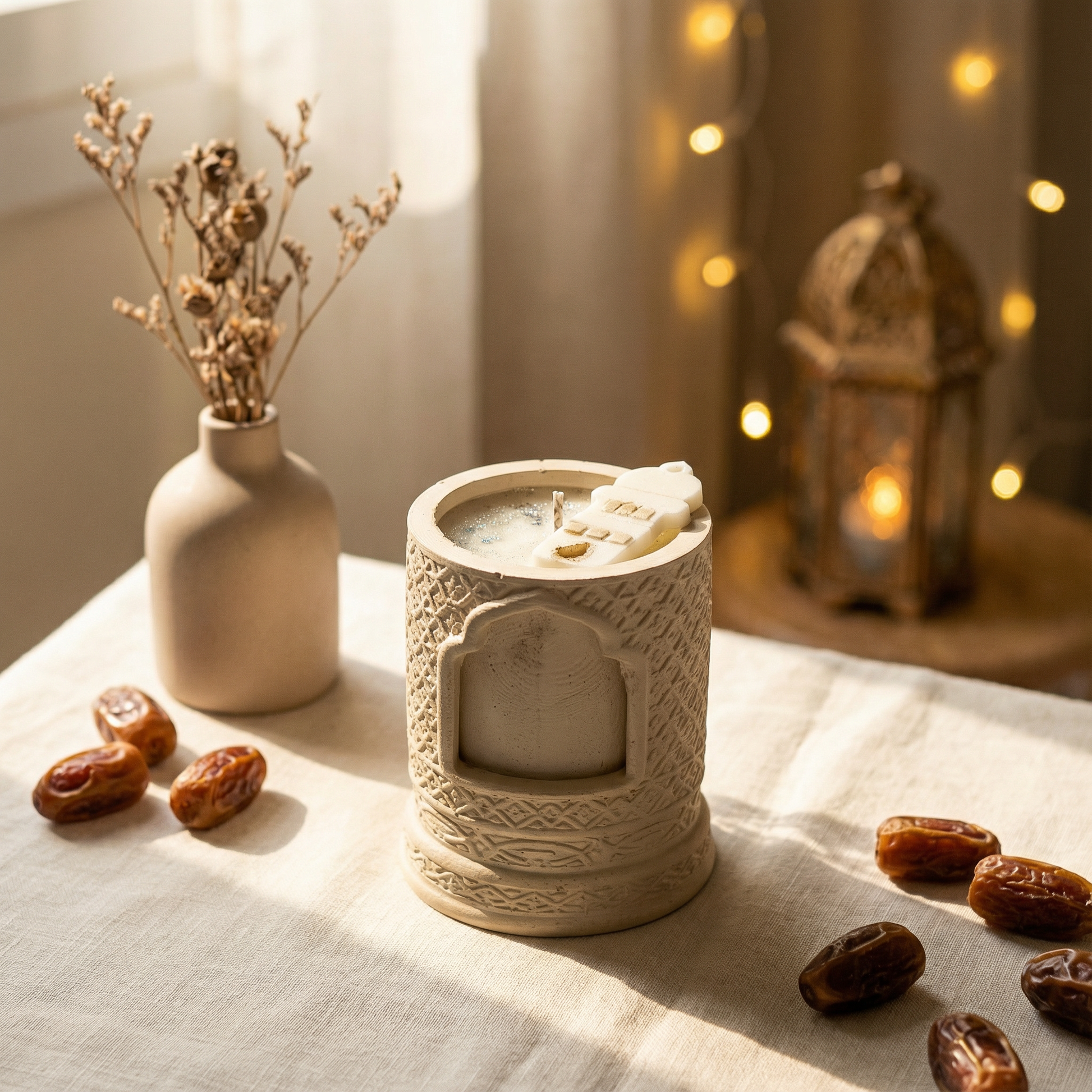 Islamic pattern concrete candle jars handcrafted in Egypt - فخار إسلامي كونكريت للشمع