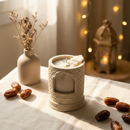 Islamic pattern concrete candle jars handcrafted in Egypt - فخار إسلامي كونكريت للشمع