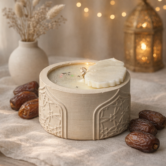 Islamic pattern concrete candle jars handcrafted in Egypt - فخار إسلامي كونكريت للشمع