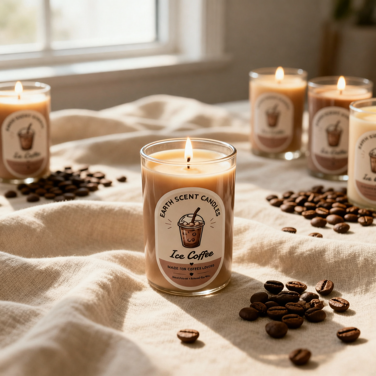 Iced Coffee Candle - Gel Wax Ice Cubes with Creamy Soy Wax Layers | 150ml Luxury Jar