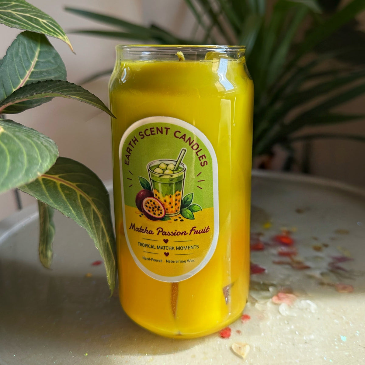 Matcha Passion Fruit Candle - Gel Wax Ice Cubes with Green Yellow Soy Wax | 450ml Luxury Jar